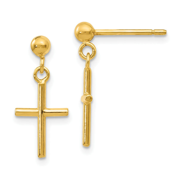 14KT Yellow Gold 16X7MM Drop & Dangle Cross Earrings