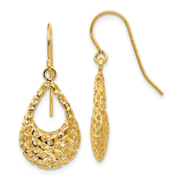 14KT Yellow Gold 28X12MM Drop & Dangle Diamond-cut Earrings