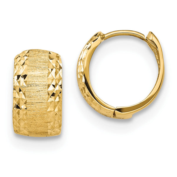 14KT Yellow Gold 13X7MM Diamond-cut Hinged Hoop Earrings