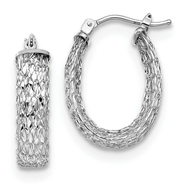 14KT White Gold 21X5MM Diamond-cut Hoop Earrings