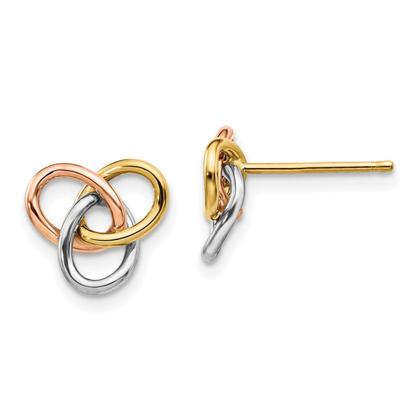 14KT Gold Tri-Color 10MM Stud Love Knot Earrings