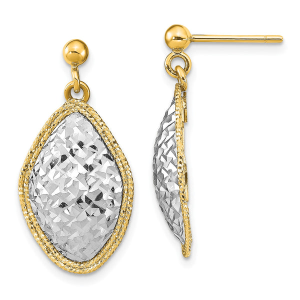 14KT White and Yellow Gold 27X14MM Drop & Dangle Diamond-cut Earrings