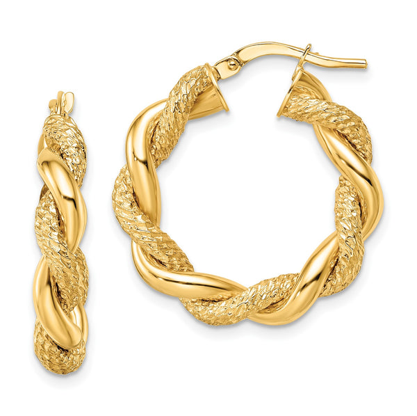 14KT Yellow Gold 26X25MM Diamond-cut Hoop Earrings