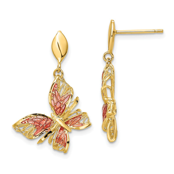 14KT Yellow Gold 28X18MM Butterfly Earrings