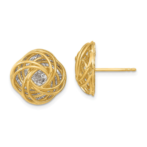 14KT White and Yellow Gold 15MM Diamond-cut Love Knot Earrings