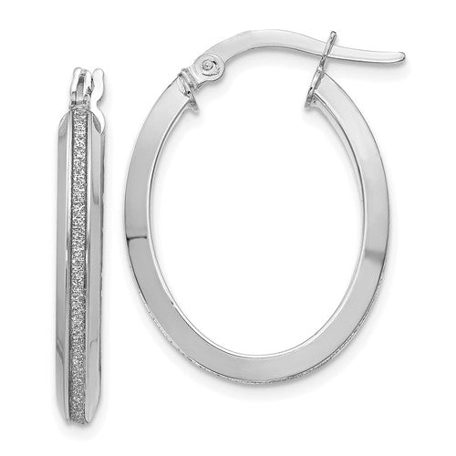 14KT White Gold 24X3MM Glitter Hoop Earrings