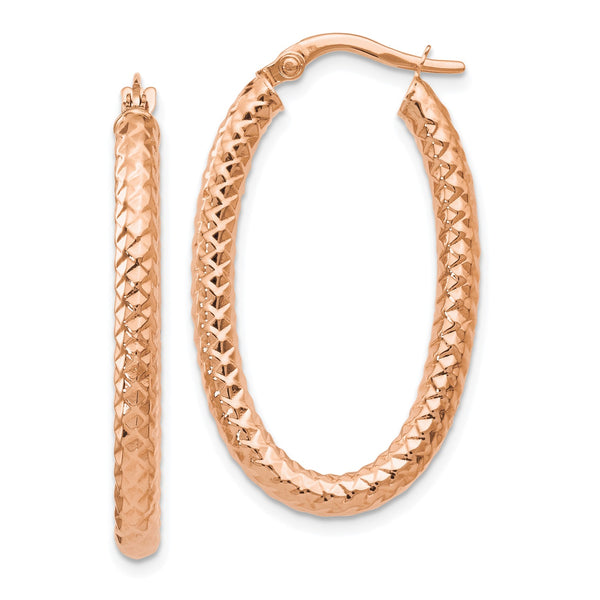 14KT Rose Gold 32X19MM Diamond-cut Hoop Oval Earrings