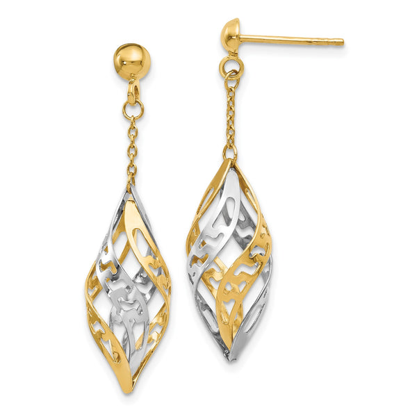 14KT White and Yellow Gold 39X9MM Drop & Dangle Earrings