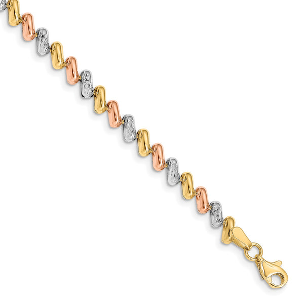 14KT Gold Tri-Color 7.5" 5MM Fancy Bracelet