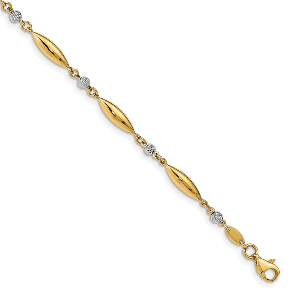 14KT White and Yellow Gold 7.5" 4MM Diamond-cut Fancy Bracelet