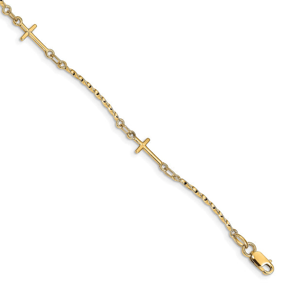 14KT Yellow Gold 7.5" 6MM Cross Bracelet
