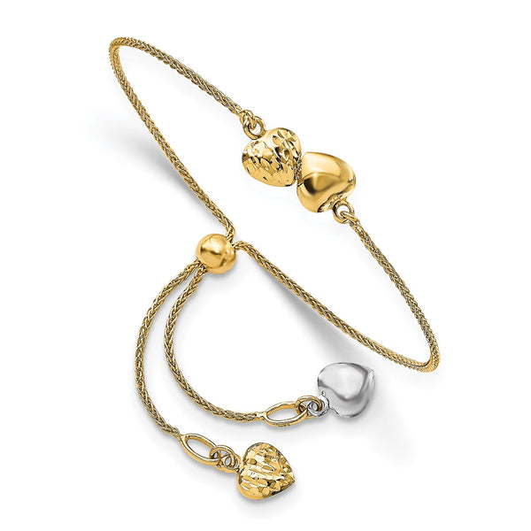 14KT White and Yellow Gold Heart Bolo Bracelet