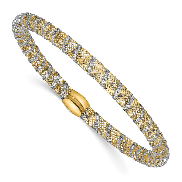 14KT White and Yellow Gold 7" 5MM Stretch Bangle Bracelet