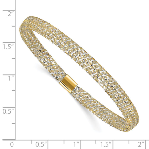 14KT White and Yellow Gold 7" 6MM Stretch Bangle Bracelet