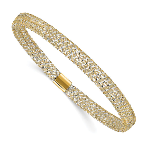14KT White and Yellow Gold 7" 6MM Stretch Bangle Bracelet