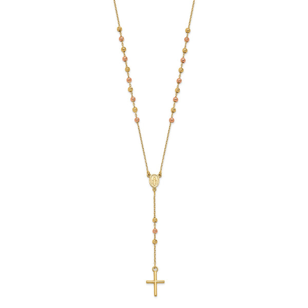 14KT Yellow and Rose Gold 16.5" Cross Necklace
