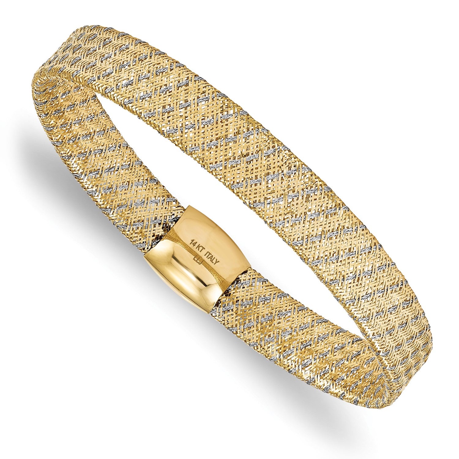 14KT White and Yellow Gold 7.5-inch 9MM Fancy Stretch Bangle Bracelet