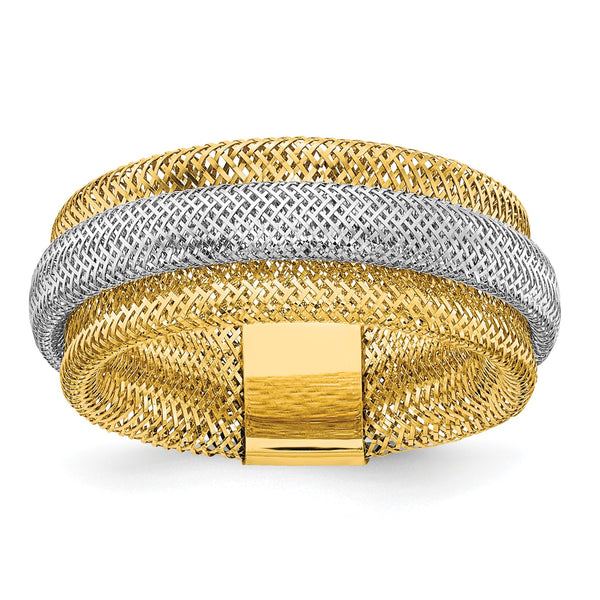 14KT White and Yellow Gold 9MM Stretch Mesh Ring