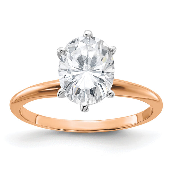 9X7MM Oval Moissanite Solitaire Engagement Ring in 14KT Rose Gold; Size 7