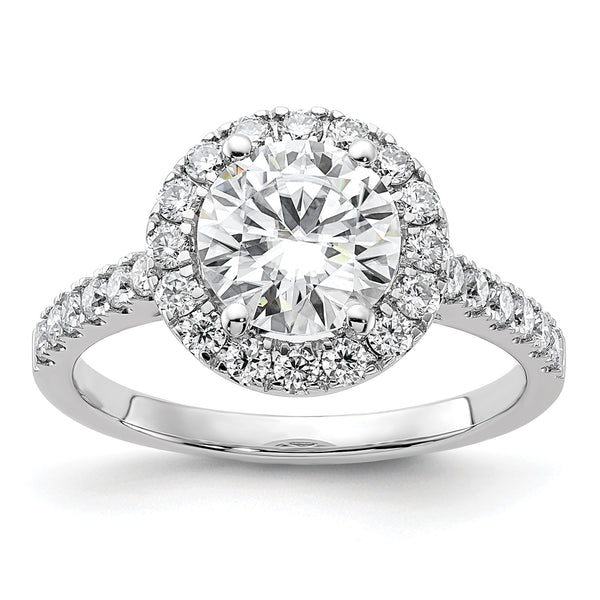 7.5MM Round Moissanite Halo Engagement Ring in 14KT White Gold; Size 7