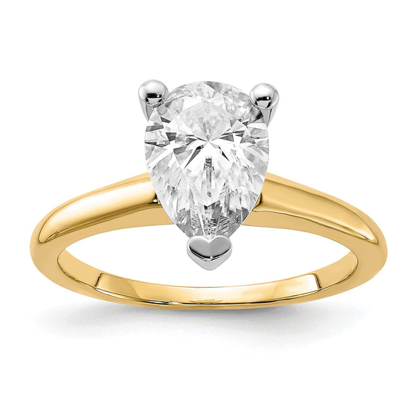 10X7MM Pear Moissanite Solitaire Engagement Ring in 14KT Yellow Gold; Size 8