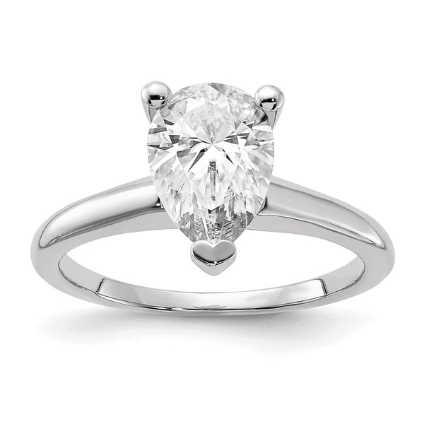 10X7MM Pear Moissanite Solitaire Engagement Ring in 14KT White Gold; Size 6