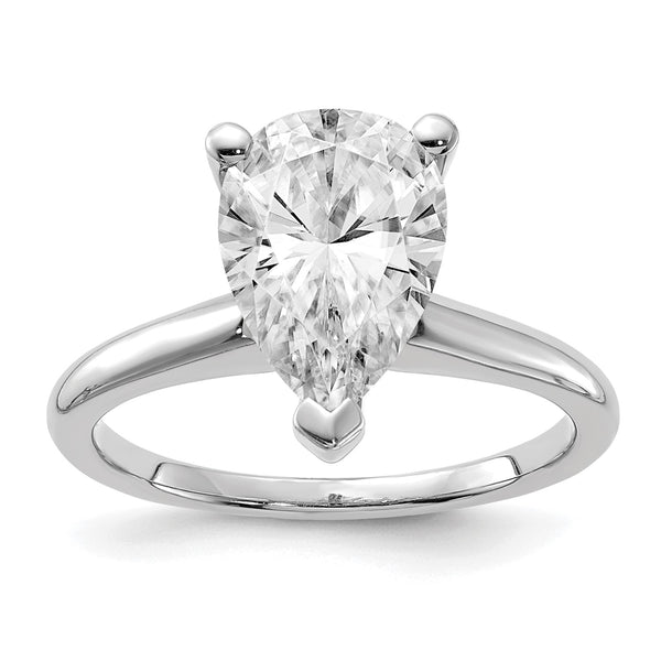 12X8MM Pear Moissanite Solitaire Engagement Ring in 14KT White Gold; Size 10