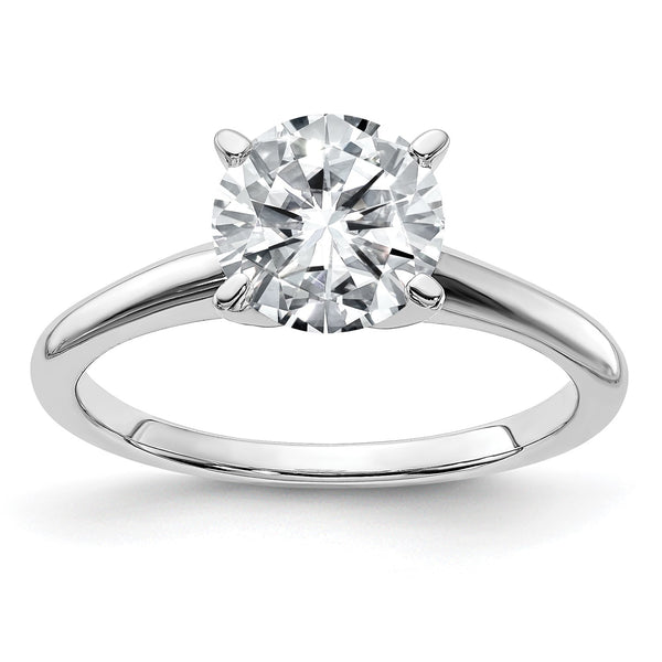 7.5MM Round Moissanite Solitaire Engagement Ring in 14KT White Gold; Size 10