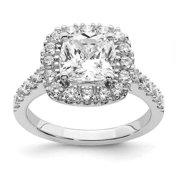 7.5MM Cushion Moissanite Halo Engagement Ring in 14KT White Gold; Size 7