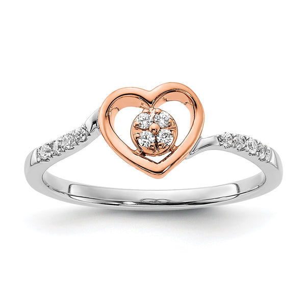 1/10 CTW Diamond Cluster Heart Promise Ring in 14KT White and Rose Gold; Size 7