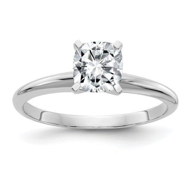 6MM Cushion Moissanite Solitaire Engagement Ring in 14KT White Gold; Size 6