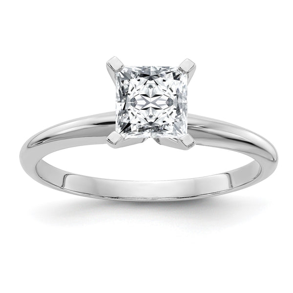 5.5MM Princess Cut Moissanite Solitaire Engagement Ring in 14KT White Gold; Size 7