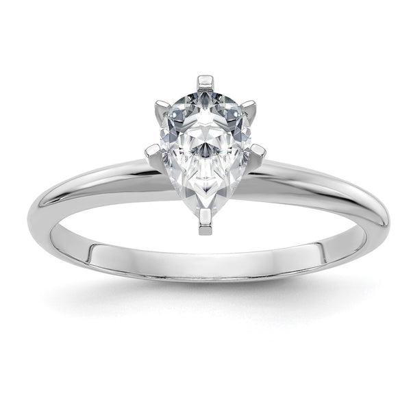 8X5MM Pear Moissanite Solitaire Engagement Ring in 14KT White Gold; Size 8