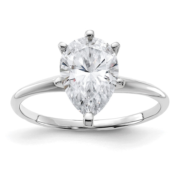 10X7MM Pear Moissanite Solitaire Engagement Ring in 14KT White Gold; Size 5