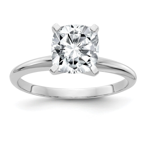 7.5MM Cushion Moissanite Solitaire Engagement Ring in 14KT White Gold; Size 9