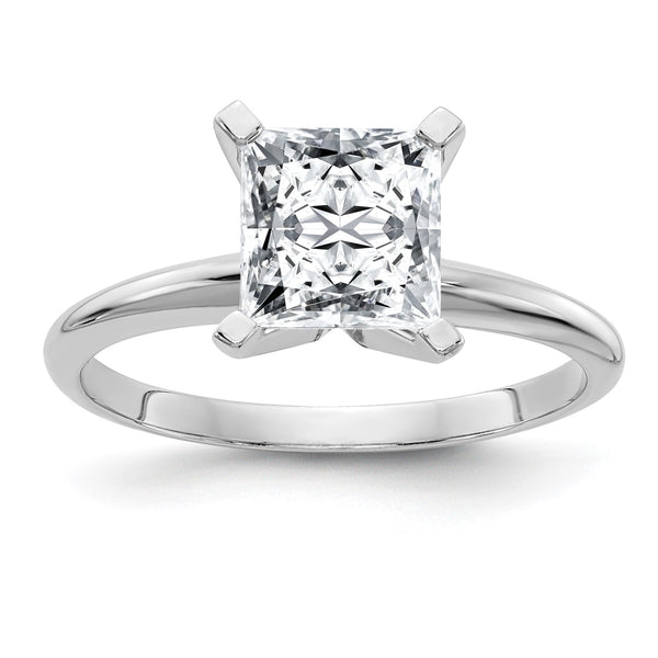 7MM Princess Cut Moissanite Solitaire Engagement Ring in 14KT White Gold; Size 8