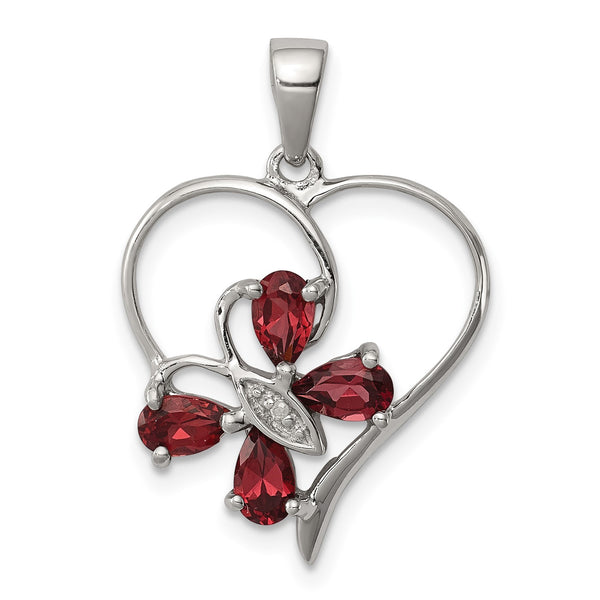 Sterling Silver Pear Garnet 25X18MM Diamond Accent Butterfly Heart Pendant-Chain Not Included