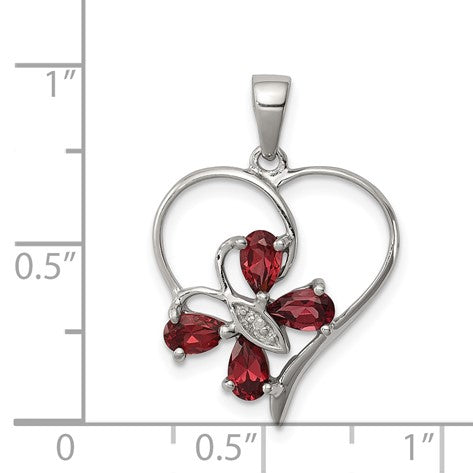 Sterling Silver Pear Garnet 25X18MM Diamond Accent Butterfly Heart Pendant-Chain Not Included