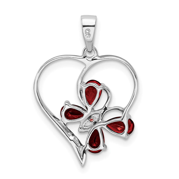 Sterling Silver Pear Garnet 25X18MM Diamond Accent Butterfly Heart Pendant-Chain Not Included