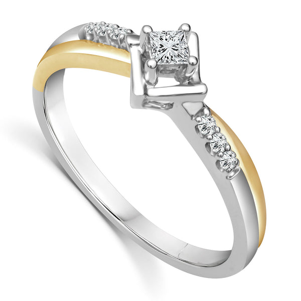 LoveSong 1/8 CTW Diamond Promise Ring in 10KT White and Yellow Gold