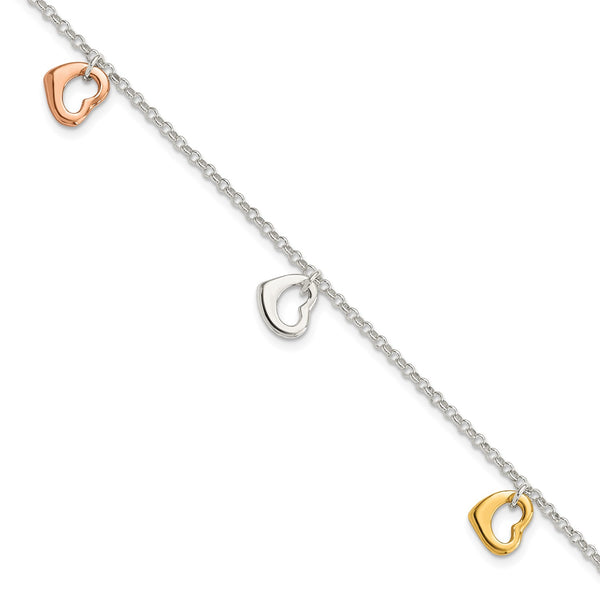 Yellow Gold Plated Sterling Silver 7.5" Heart Bracelet